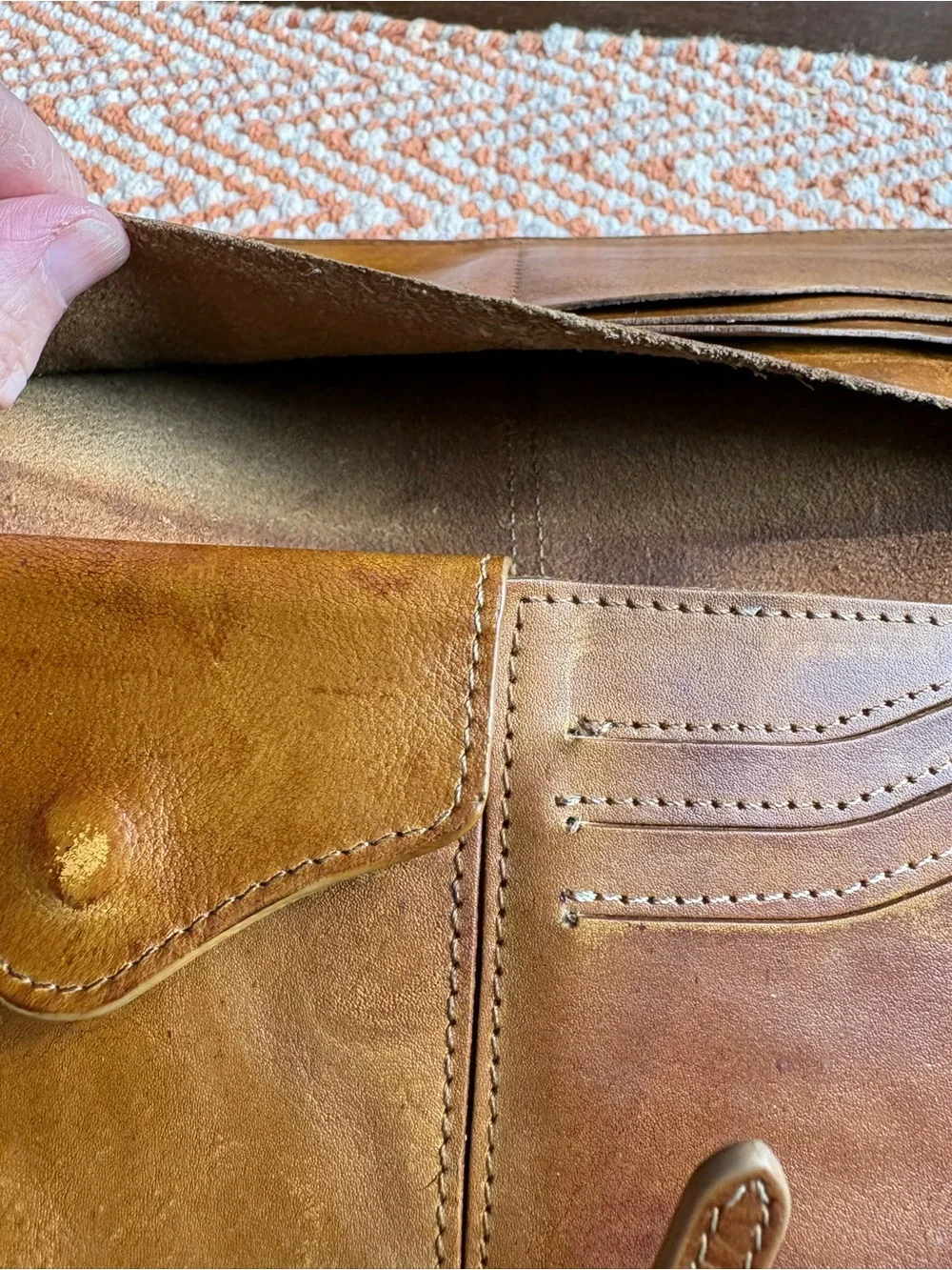 Leather Carmel Color Leteulo Billfold 9 Card Coin Wallet Vintage Soft Leather